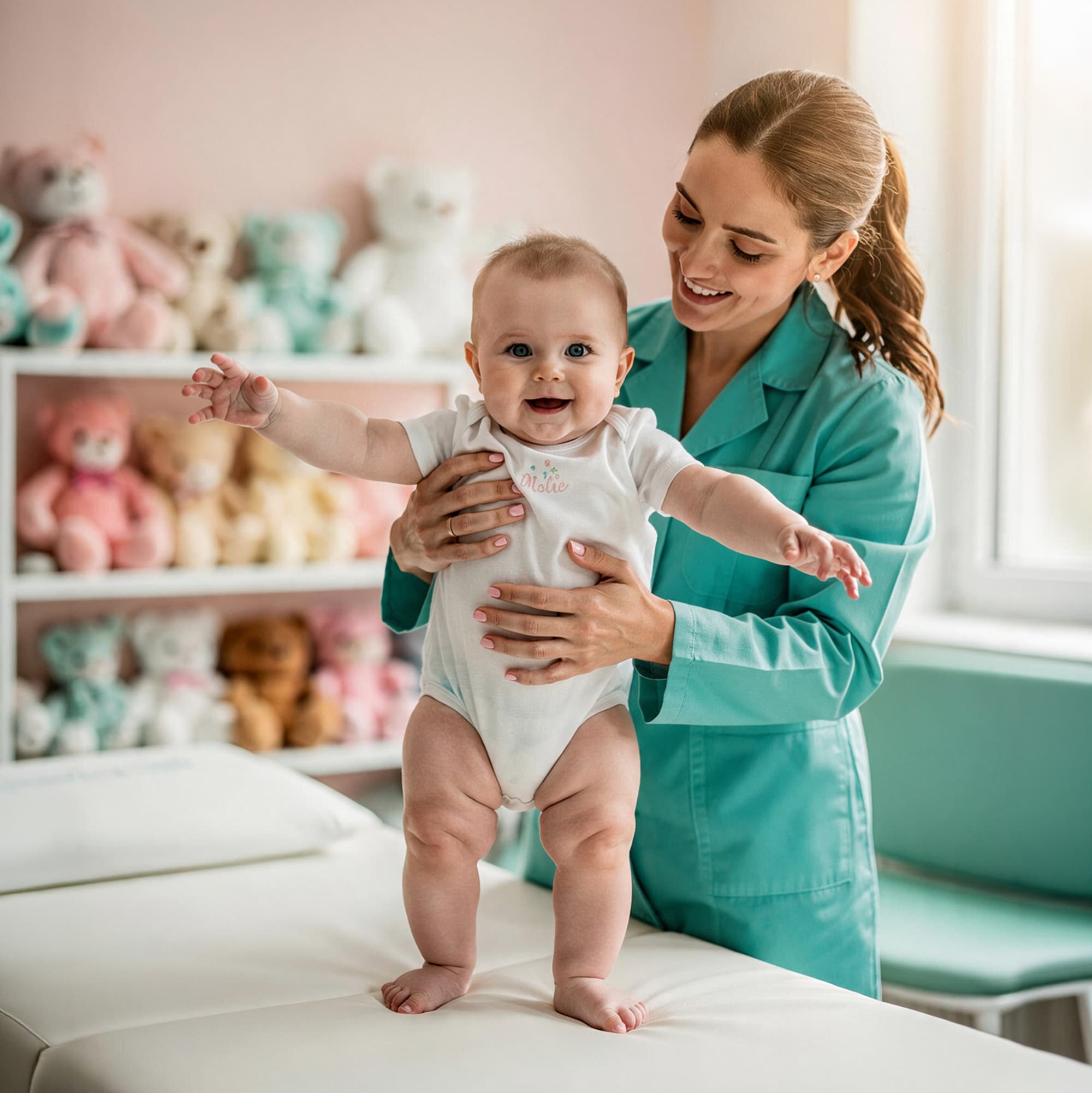 A Nightingale nurse and a mother with a baby at home in Dubai