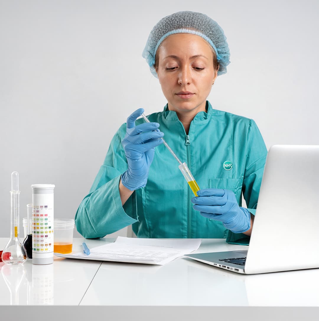 A nurse drawing a blood sample for a vitamin D and B12 test at home