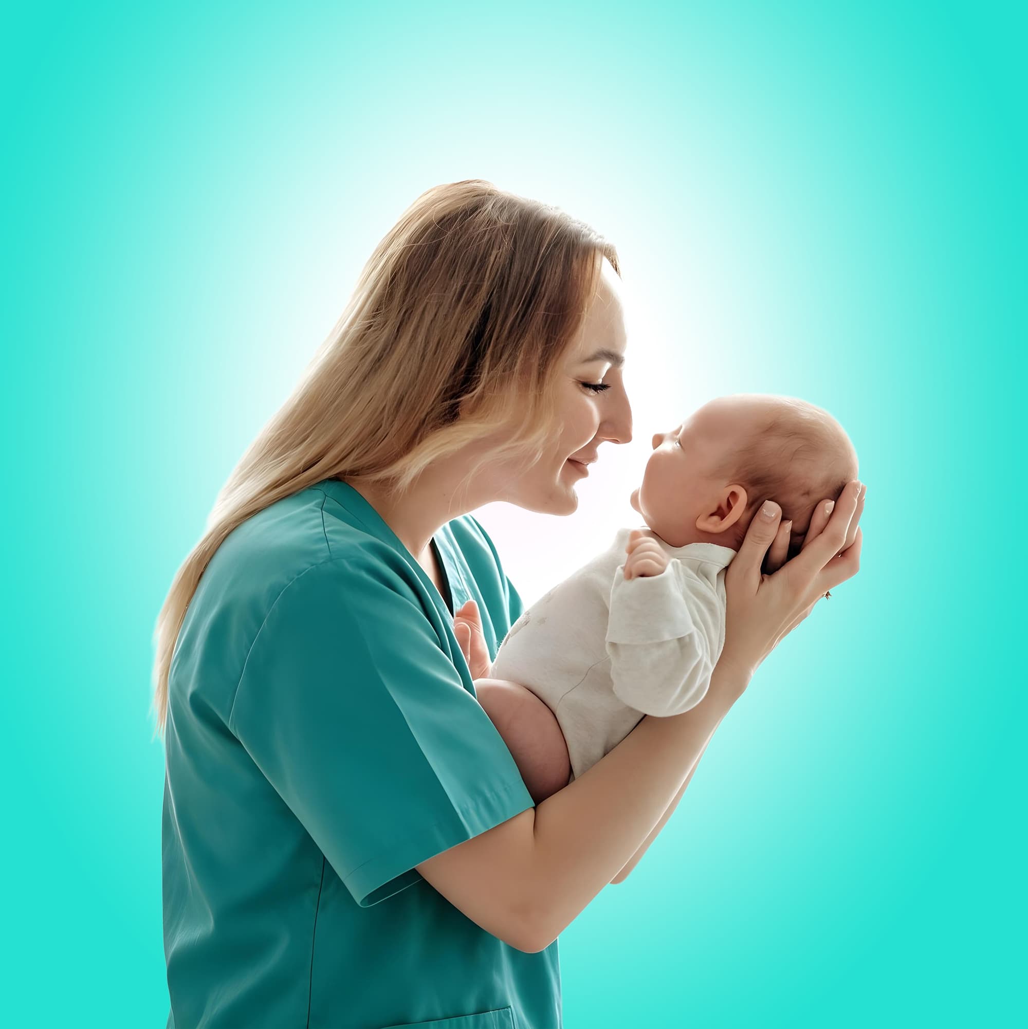 A Nightingale nurse and a mother with a baby at home in Dubai