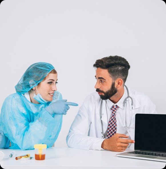 A Nightingale doctor and nurse reviewing a detox IV therapy plan