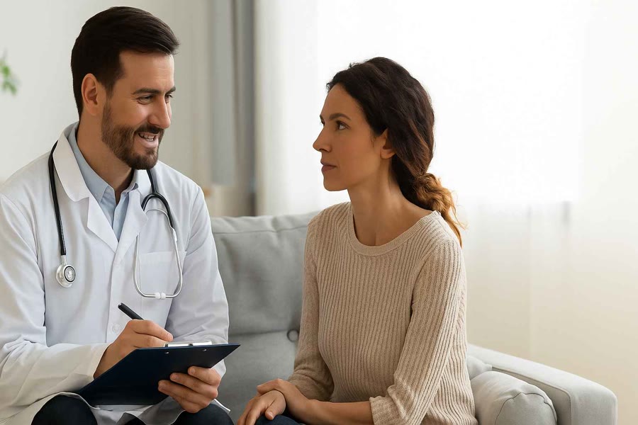A Nightingale doctor consulting a patient at home in Dubai