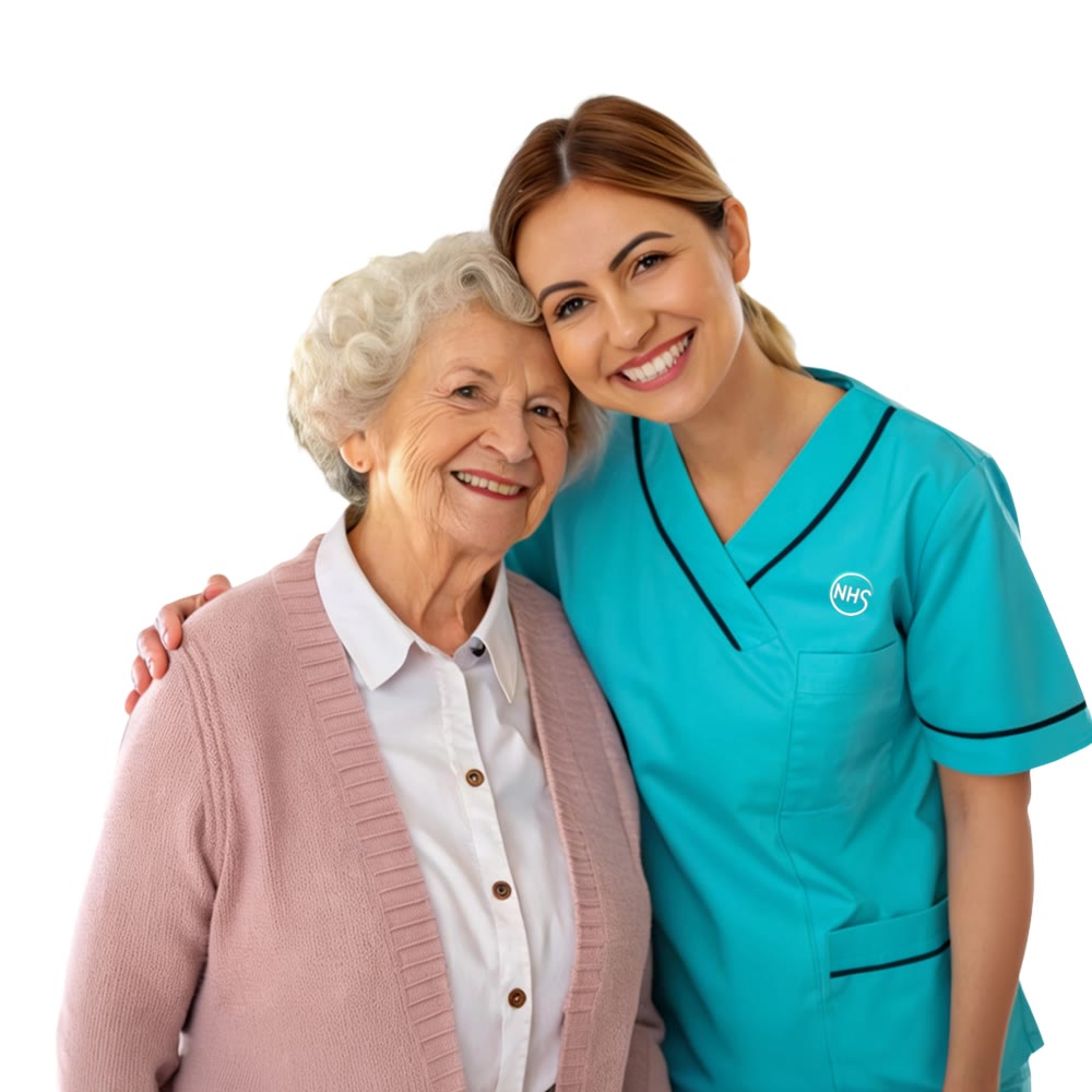 A Nightingale nurse with an elderly patient at home in Dubai