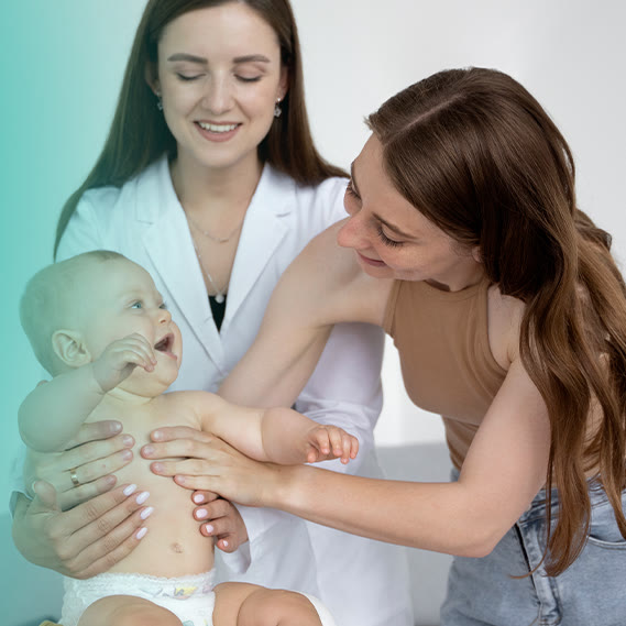 A Nightingale nurse and a mother with a baby at home in Dubai