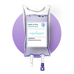 Close-up of vitamin infusion IV bag used in therapy sessions.