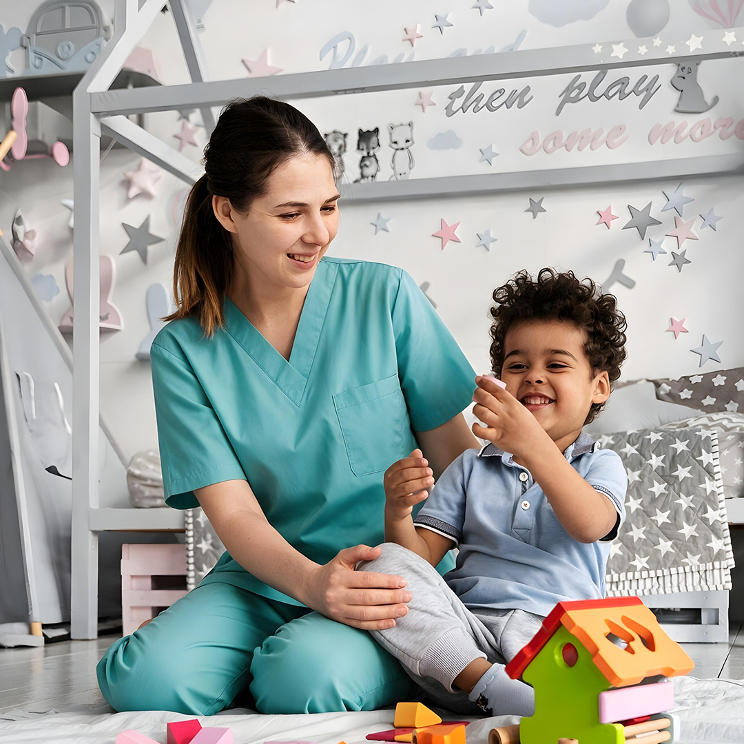 A Nightingale nurse and a parent with a baby at a Nightingale event in Dubai